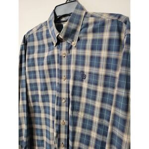 Cinch Button Down Shirt Mens M Blue Plaid Western Rodeo Long Sleeve Logo
